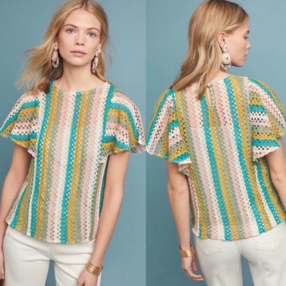 NWT Eva Franco Anthropologie crochet top. Lined Butterfly sleeves. Gorgeous